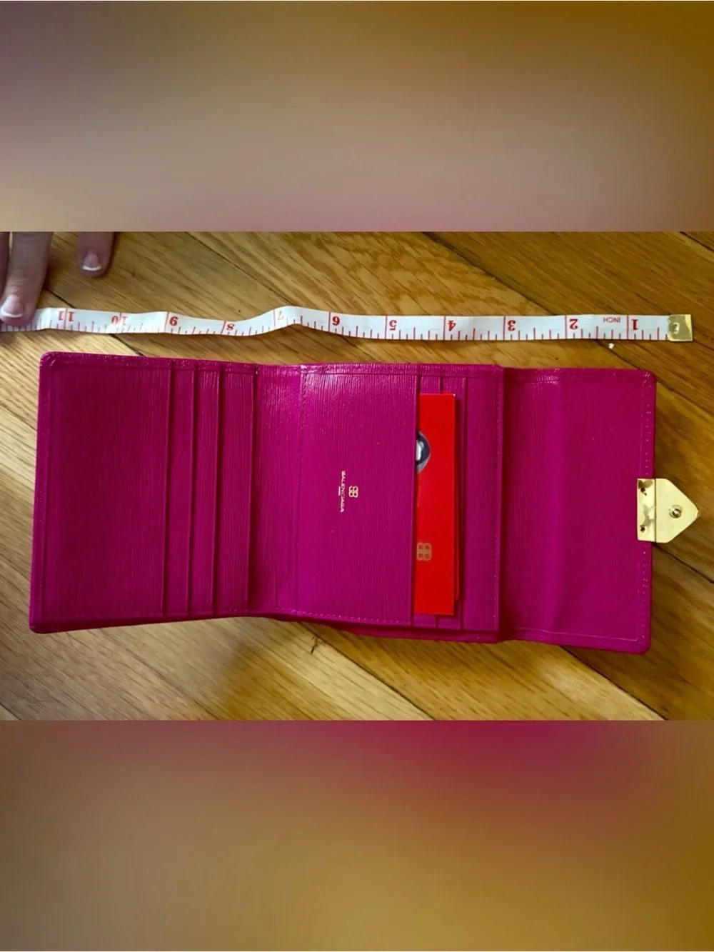 Balenciaga Hot Pink Leather Envelope Clutch with Gold Triangle Logo